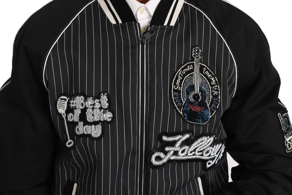 Dolce & Gabbana Black DD58 SG62 Sequined Beaded Jacket - IT52 | XL - Bomber Jackets