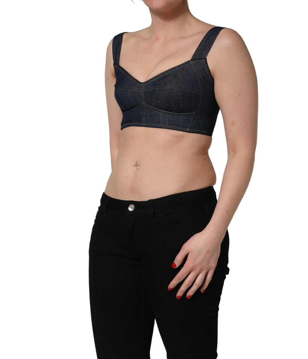 Dolce & Gabbana Black Denim Corset Bralette Cotton Cropped Top - IT40|S