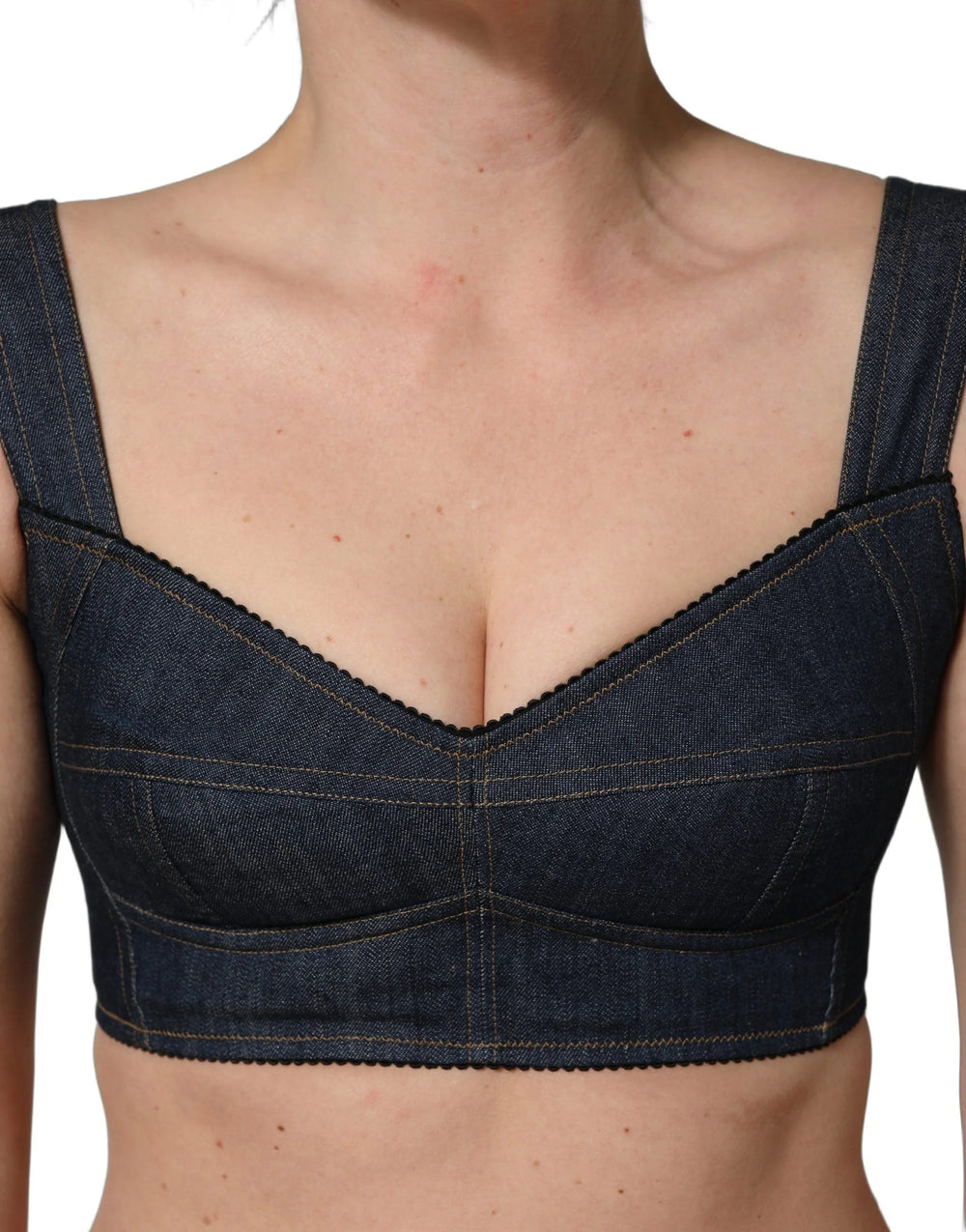 Dolce & Gabbana Black Denim Corset Bralette Cotton Cropped Top - IT40|S