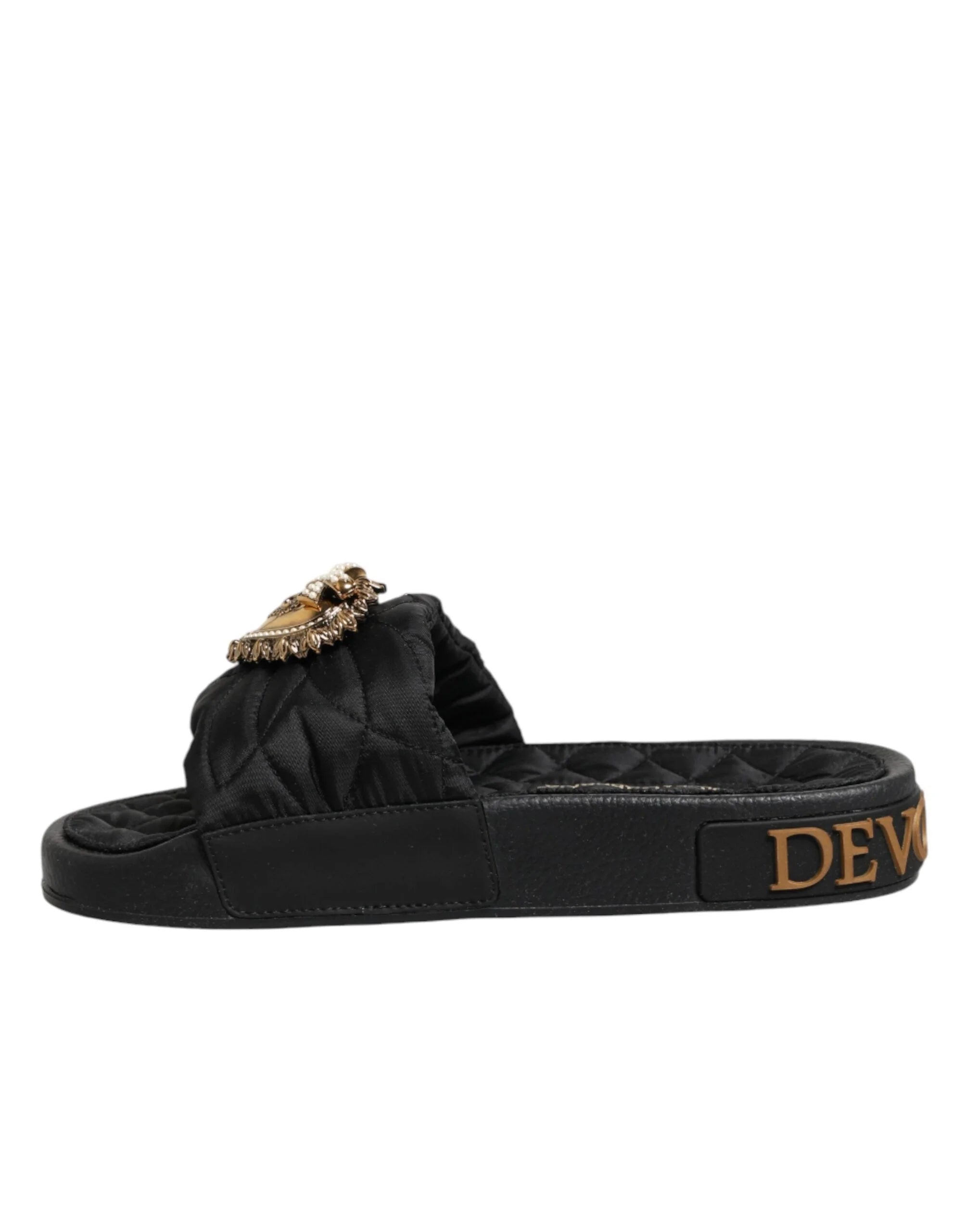 Dolce & Gabbana Black Devotion Matelassé Leather Slides Shoes - EU35/US4.5