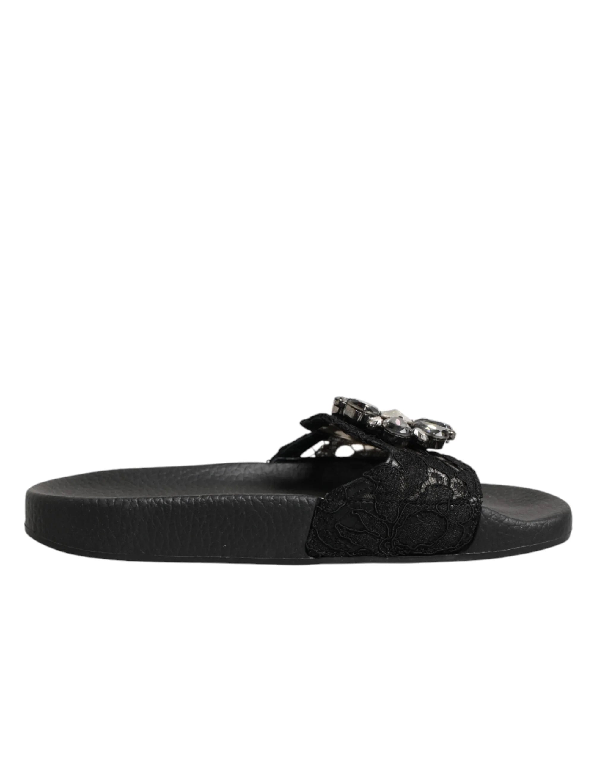 Dolce & Gabbana Black Devotion Matelassé Leather Slides Shoes - EU35/US4.5