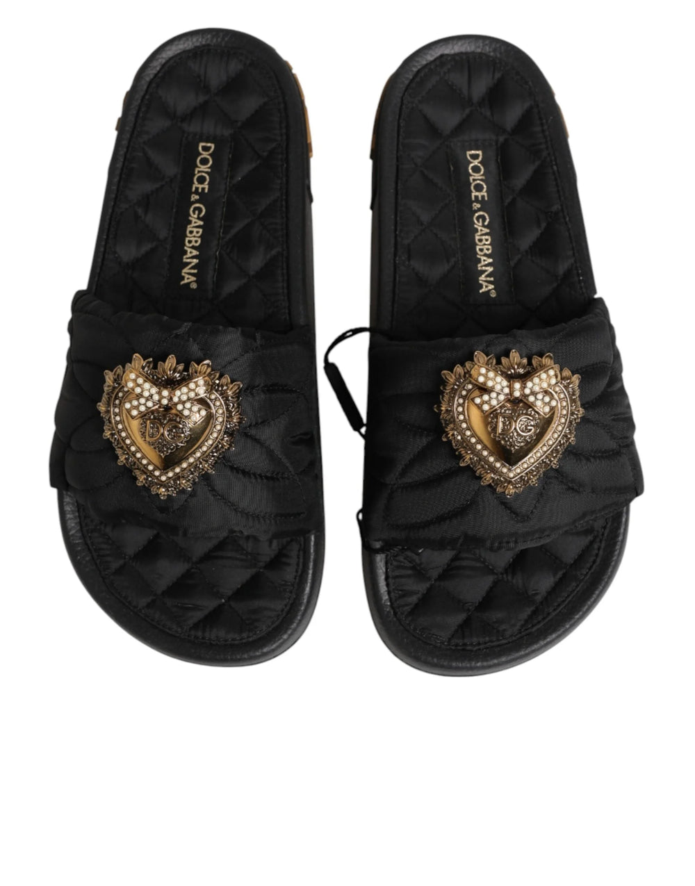 Dolce & Gabbana Black Devotion Matelassé Leather Slides Shoes - EU35/US4.5
