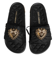 Dolce & Gabbana Black Devotion Matelassé Leather Slides Shoes - EU35/US4.5