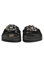 Dolce & Gabbana Black Devotion Matelassé Leather Slides Shoes - EU35/US4.5