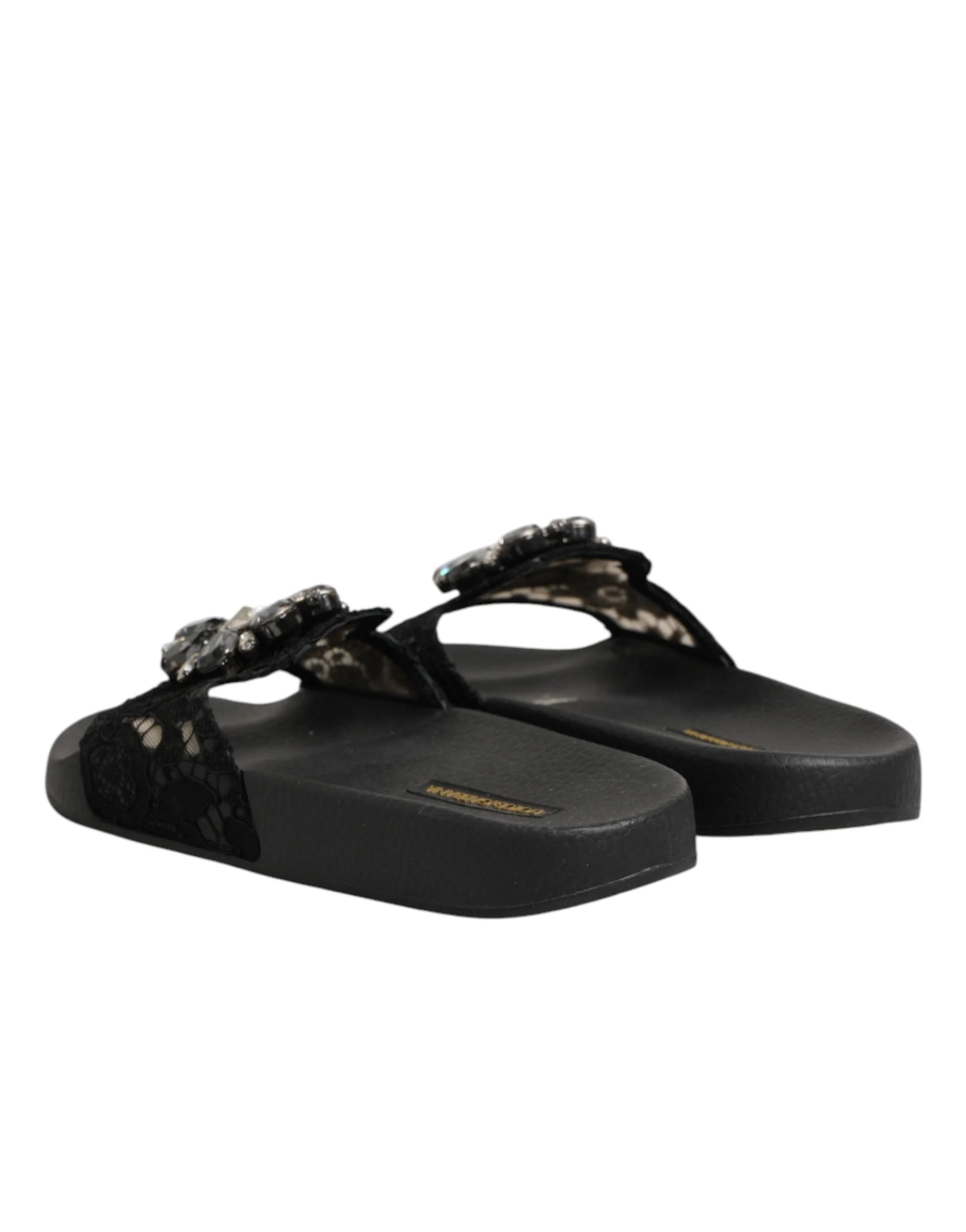 Dolce & Gabbana Black Devotion Matelassé Leather Slides Shoes - EU35/US4.5