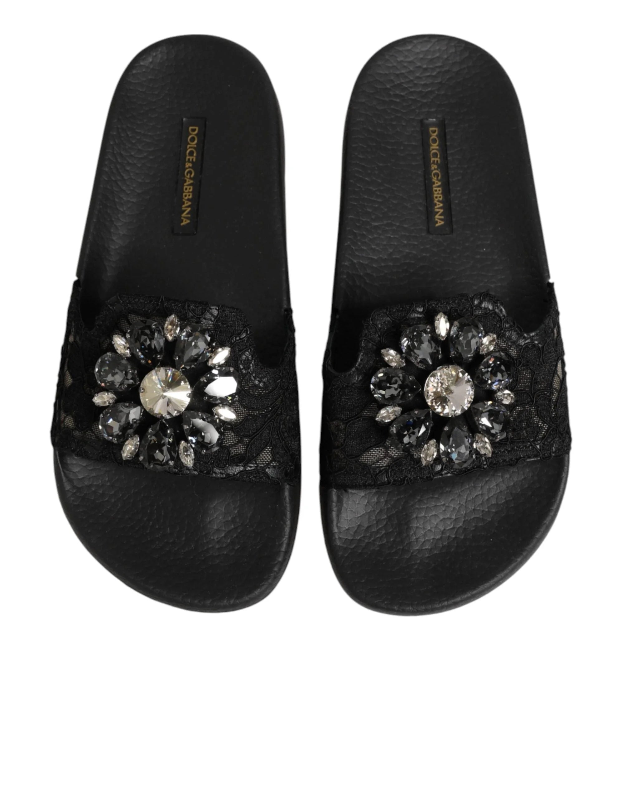 Dolce & Gabbana Black Devotion Matelassé Leather Slides Shoes - EU35/US4.5