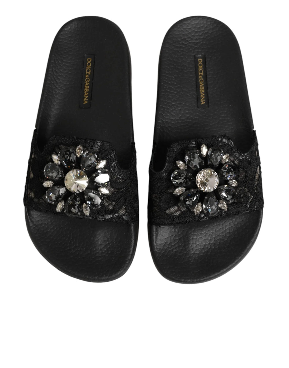 Dolce & Gabbana Black Devotion Matelassé Leather Slides Shoes - EU35/US4.5
