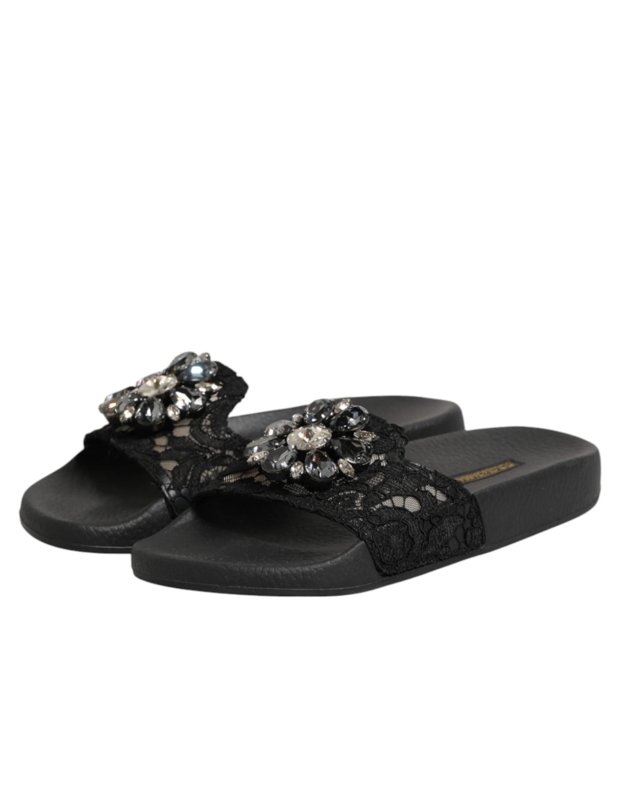Dolce & Gabbana Black Devotion Matelassé Leather Slides Shoes - EU35/US4.5