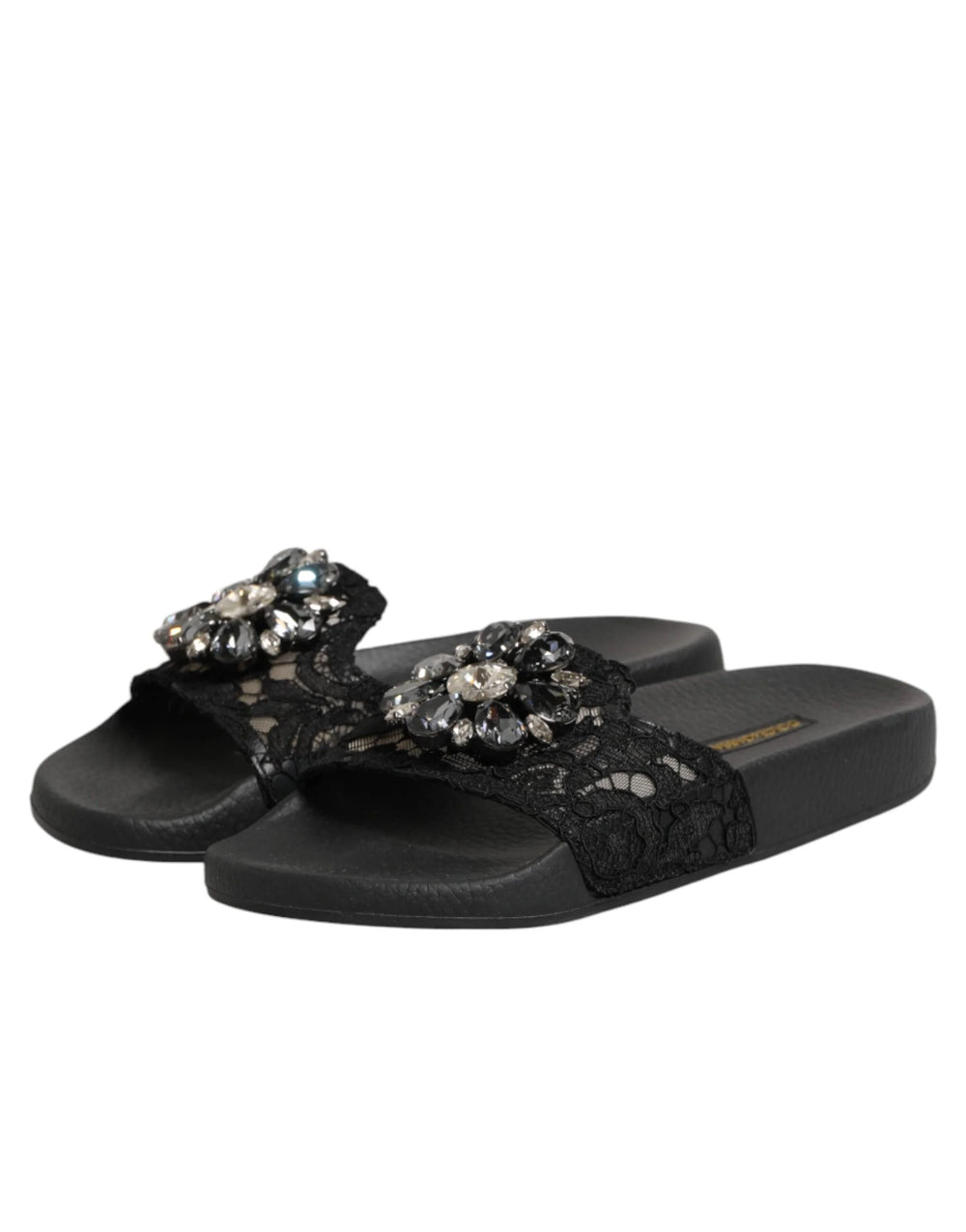 Dolce & Gabbana Black Devotion Matelassé Leather Slides Shoes - EU35/US4.5
