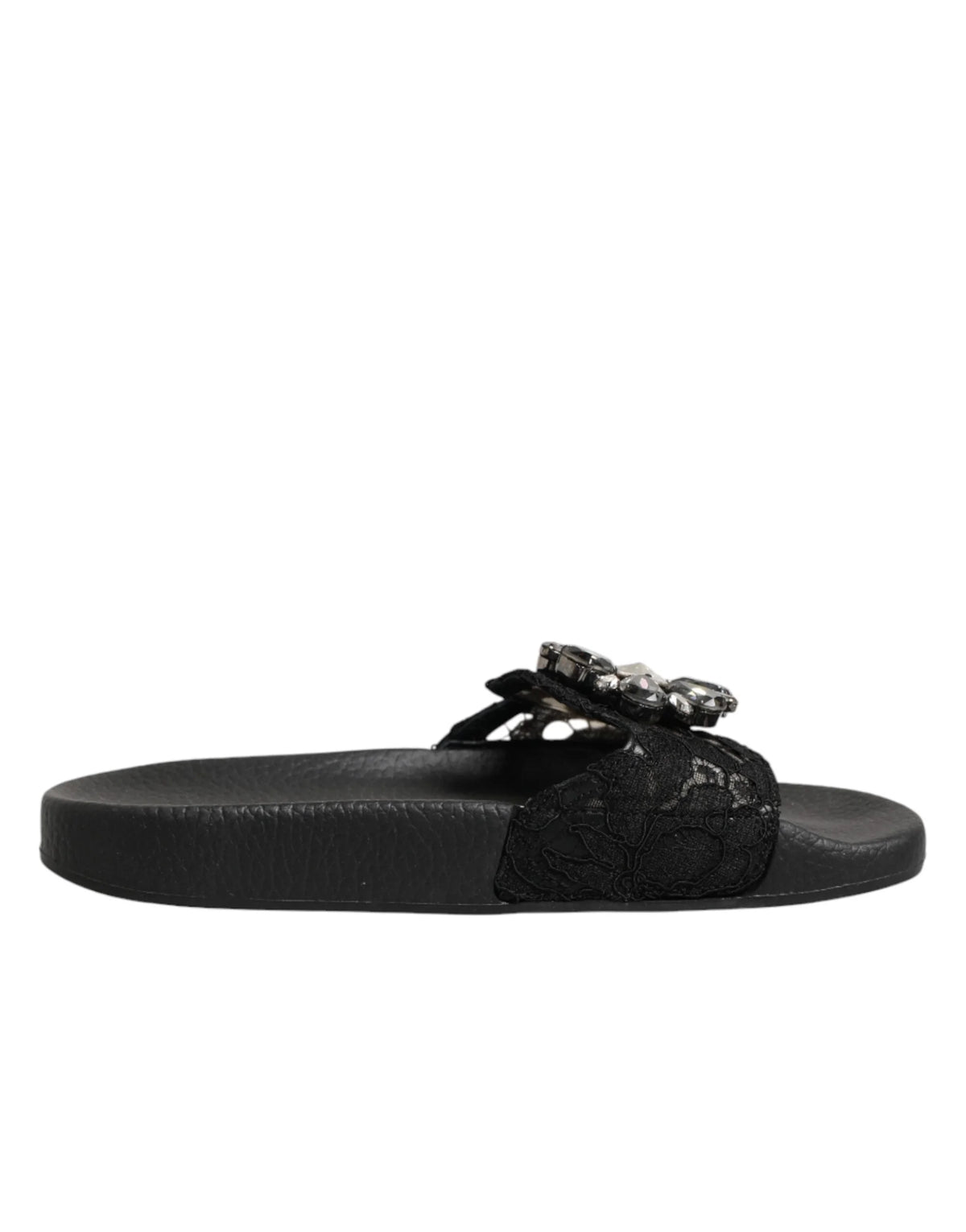 Dolce & Gabbana Black Devotion Matelassé Leather Slides Shoes - EU35/US4.5