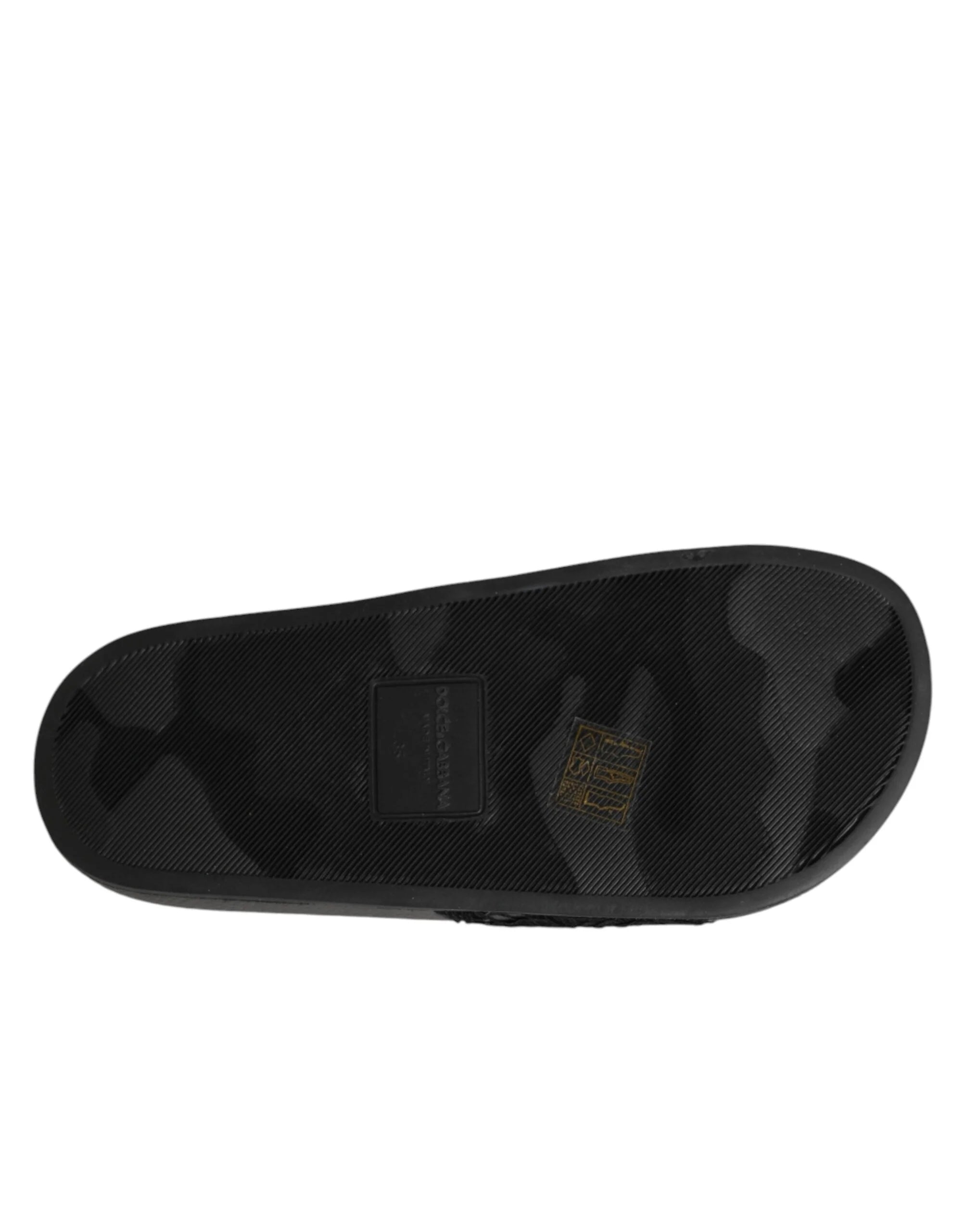 Dolce & Gabbana Black Devotion Matelassé Leather Slides Shoes - EU35/US4.5