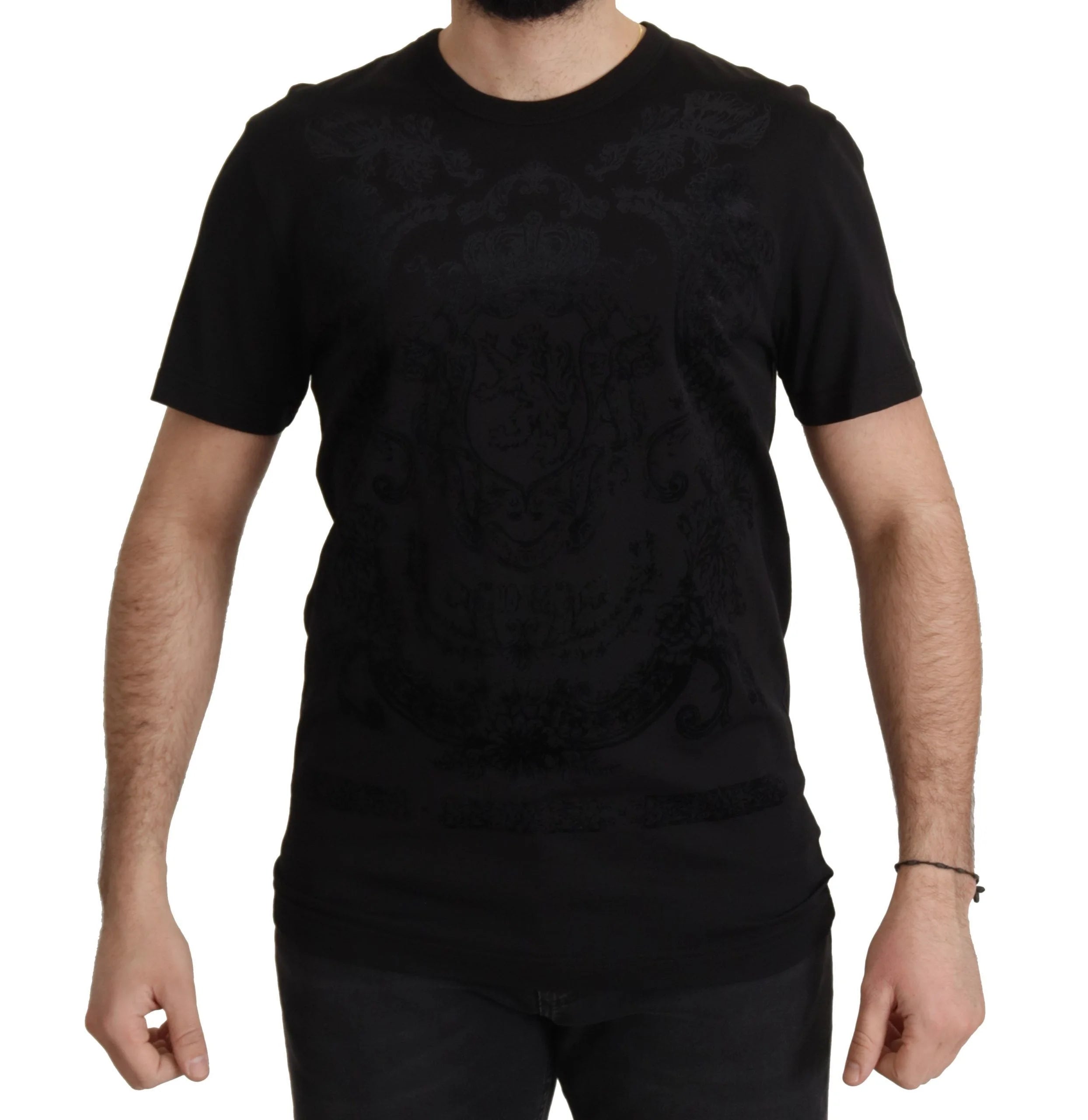 Dolce & Gabbana Black DG Baroque Cotton Crewneck T-shirt - IT52 | XL - T-Shirts