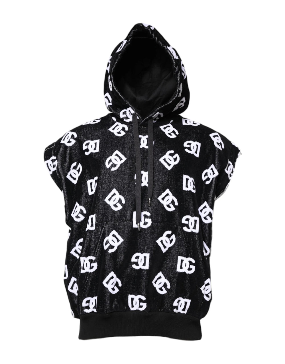 Dolce & Gabbana Black DG Cotton Hooded Sleeveless Sweater - IT60 | 3XL - Hoodies