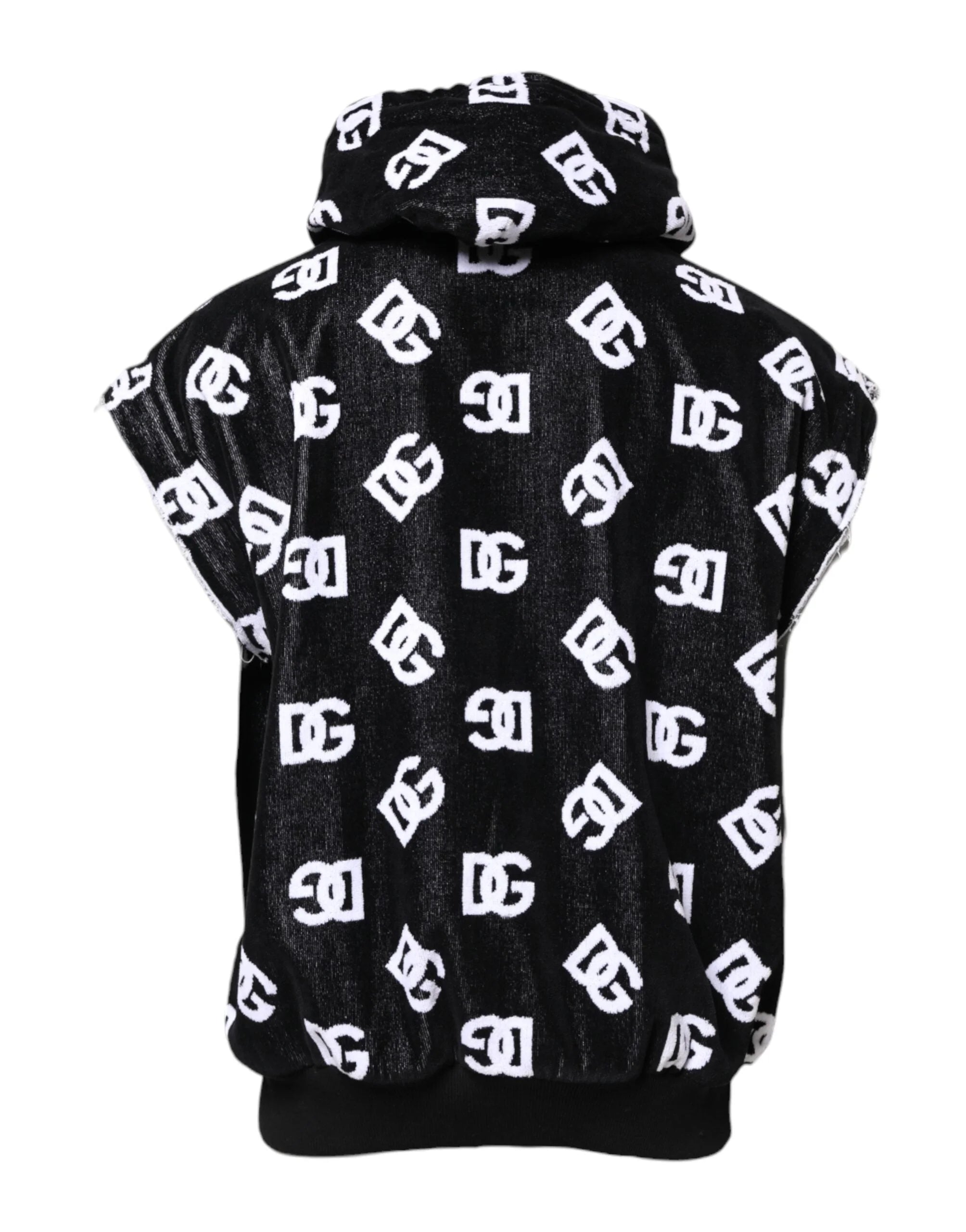 Dolce & Gabbana Black DG Cotton Hooded Sleeveless Sweater - IT60 | 3XL - Hoodies