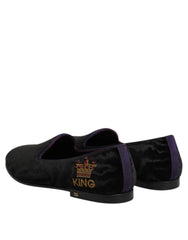 Dolce & Gabbana Black DG Crown Embroidery Loafers Slip On Shoes - EU42/US9 - Flats