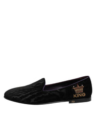 Dolce & Gabbana Black DG Crown Embroidery Loafers Slip On Shoes - EU42/US9 - Flats