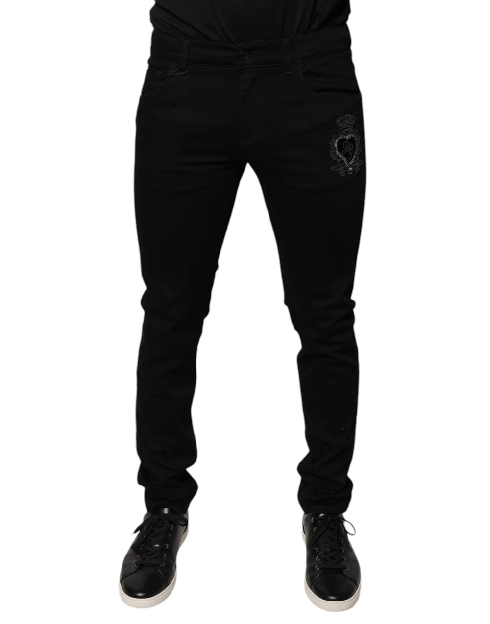 Dolce & Gabbana Black DG Crown Logo Cotton Skinny Denim Jeans - IT48 | M - Jeans