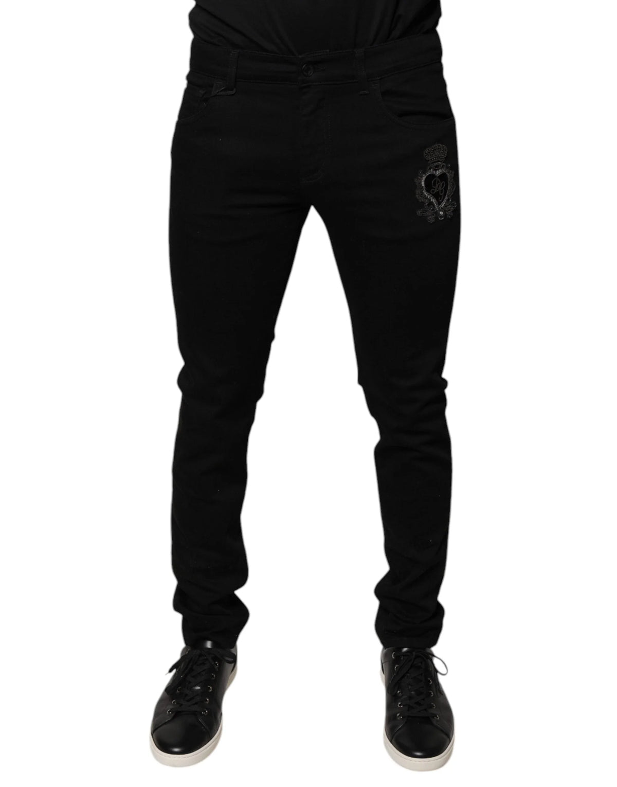 Dolce & Gabbana Black DG Crown Logo Cotton Skinny Denim Jeans - IT48 | M - Jeans