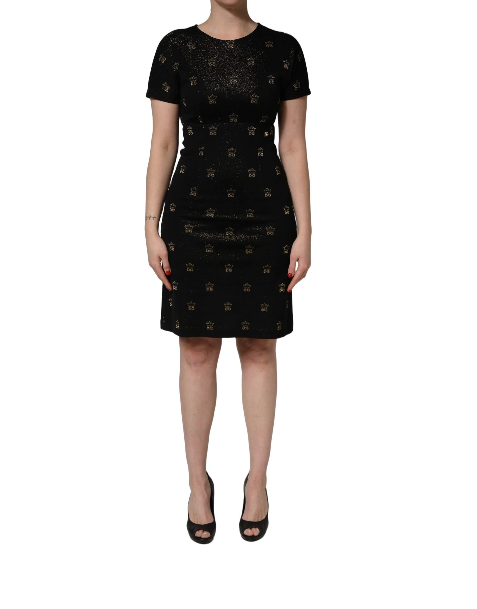 Dolce & Gabbana Black DG Crown Short-Sleeve Sheath Dress - IT38 | XS