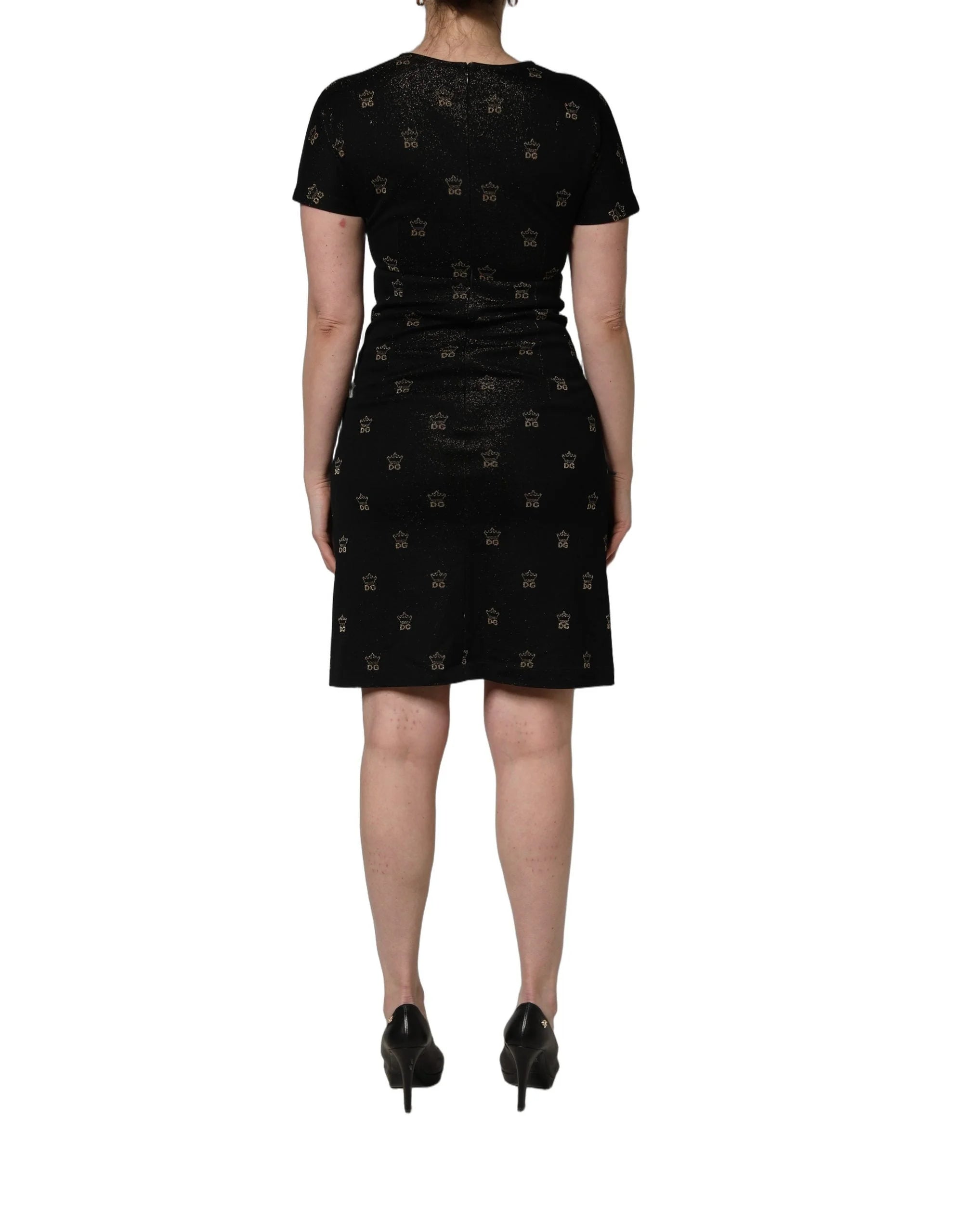 Dolce & Gabbana Black DG Crown Short-Sleeve Sheath Dress - IT38 | XS
