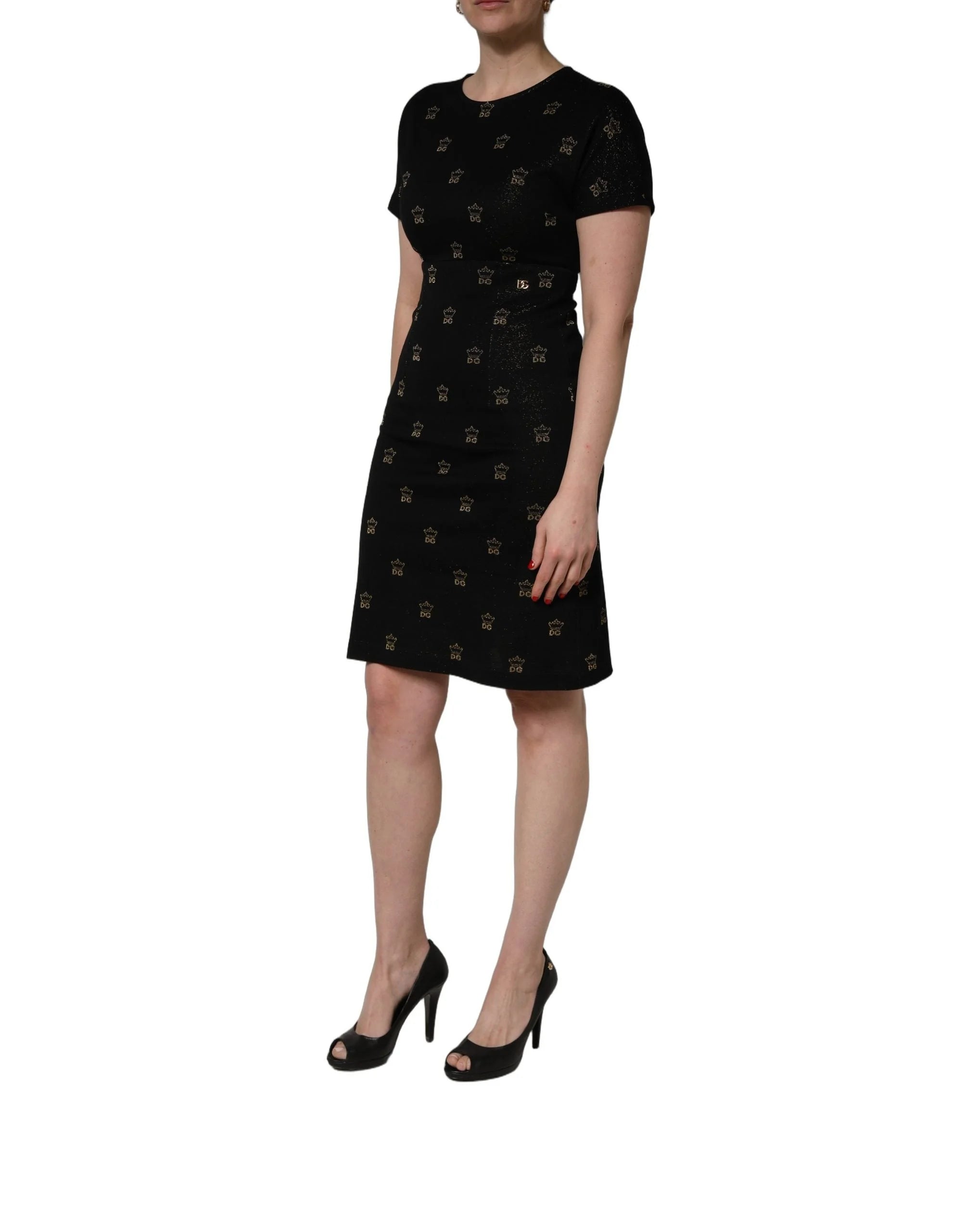 Dolce & Gabbana Black DG Crown Short-Sleeve Sheath Dress - IT38 | XS