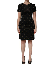 Dolce & Gabbana Black DG Crown Short-Sleeve Sheath Dress - IT38 | XS