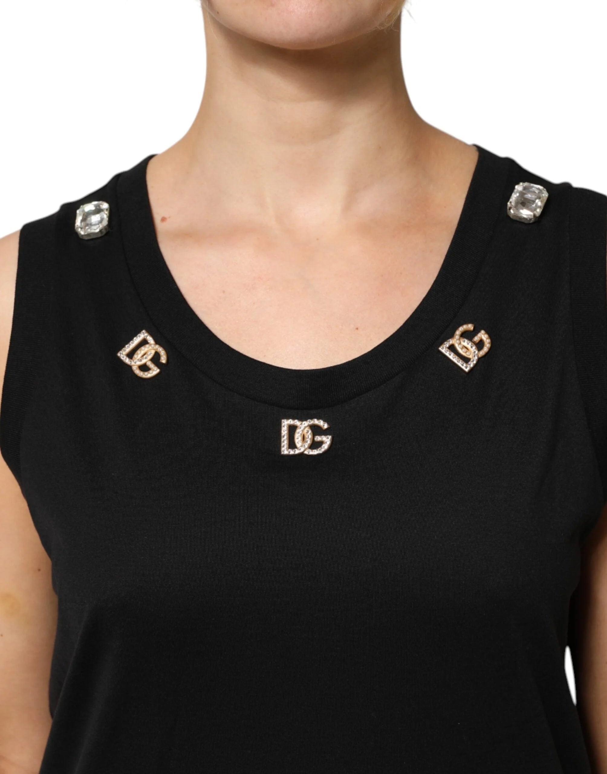 Dolce & Gabbana Black DG Embellished Sleeveless Tank Top - IT42|M - Tank Tops