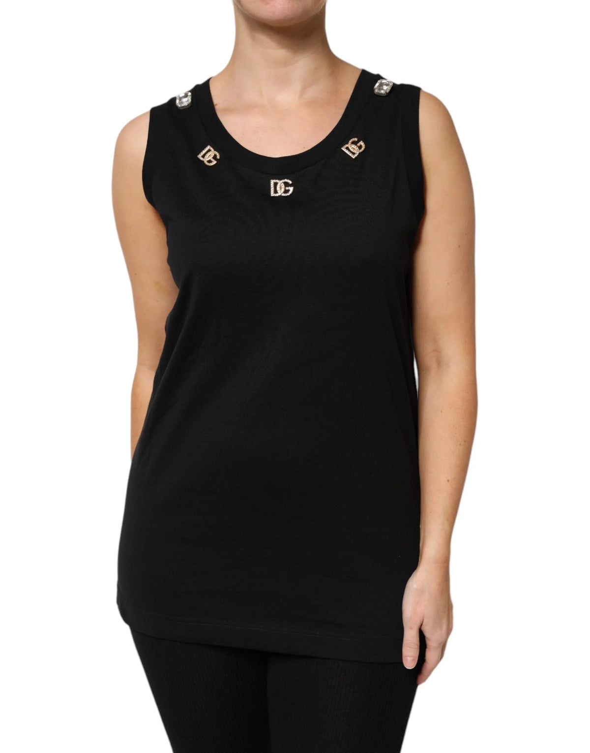 Dolce & Gabbana Black DG Embellished Sleeveless Tank Top - IT42|M - Tank Tops