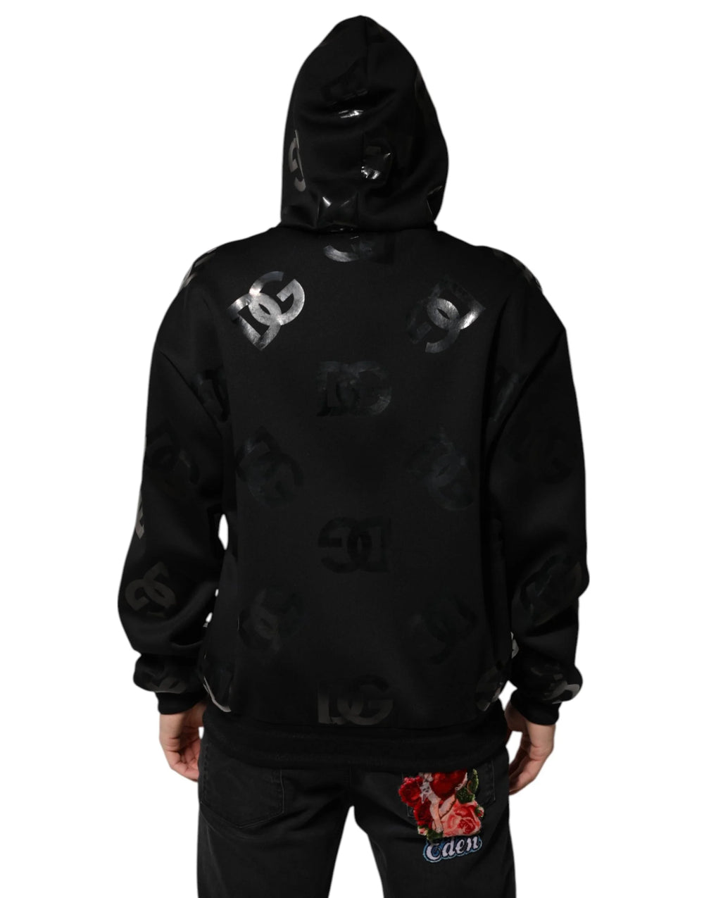 Dolce & Gabbana Black DG Logo Hoodie Metallic Print Sweater - IT54 | XL - Hoodies