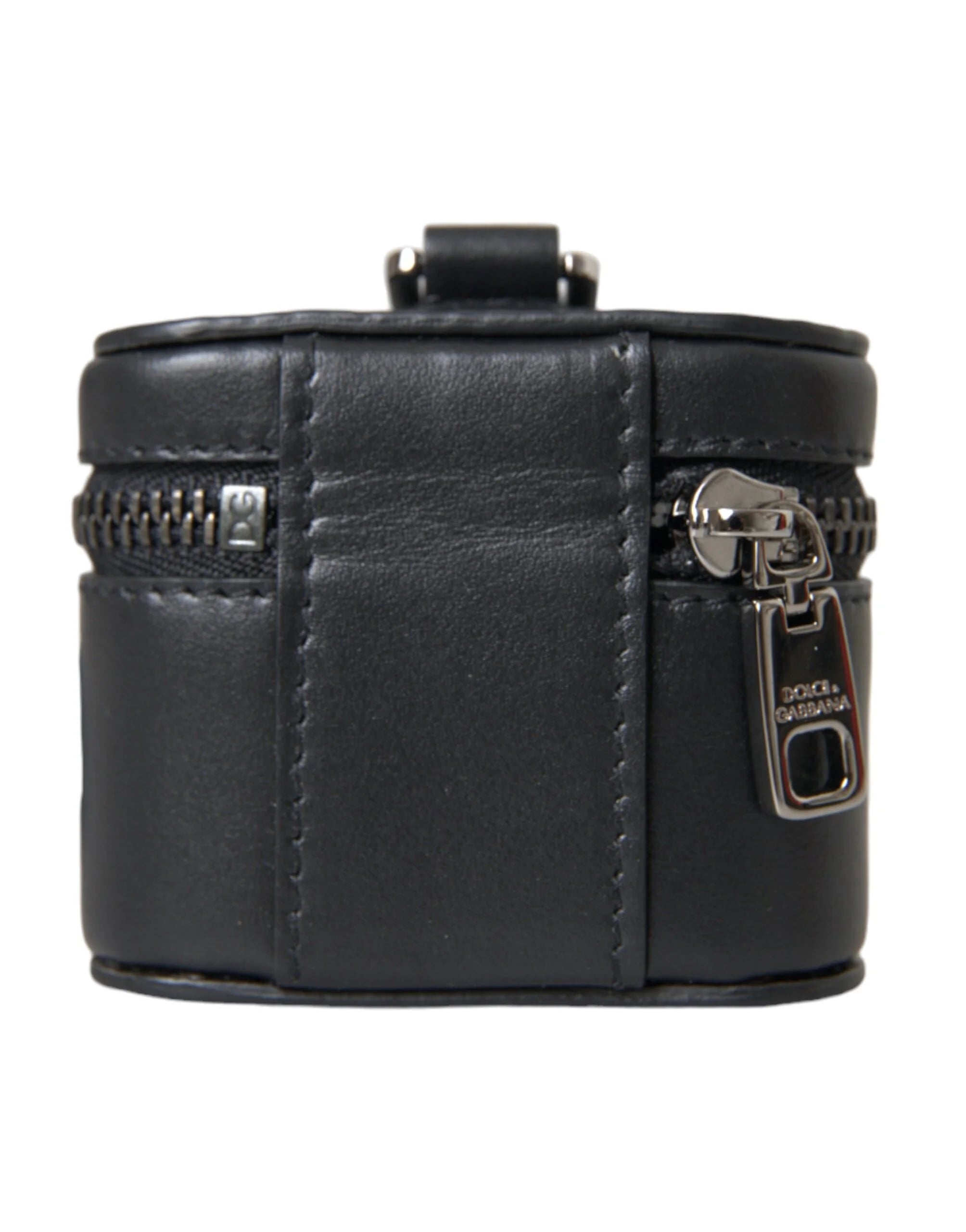 Dolce & Gabbana Black DG Logo Leather Silver Metal Airpods Case - Headphone Carrying Cases