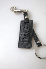 Dolce & Gabbana Black DG Logo Leather Silver Metal Keychain - Keychains