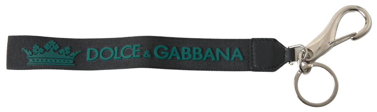 Dolce & Gabbana Black DG Logo Rubber Silver Tone Metal Keychain - Keychains