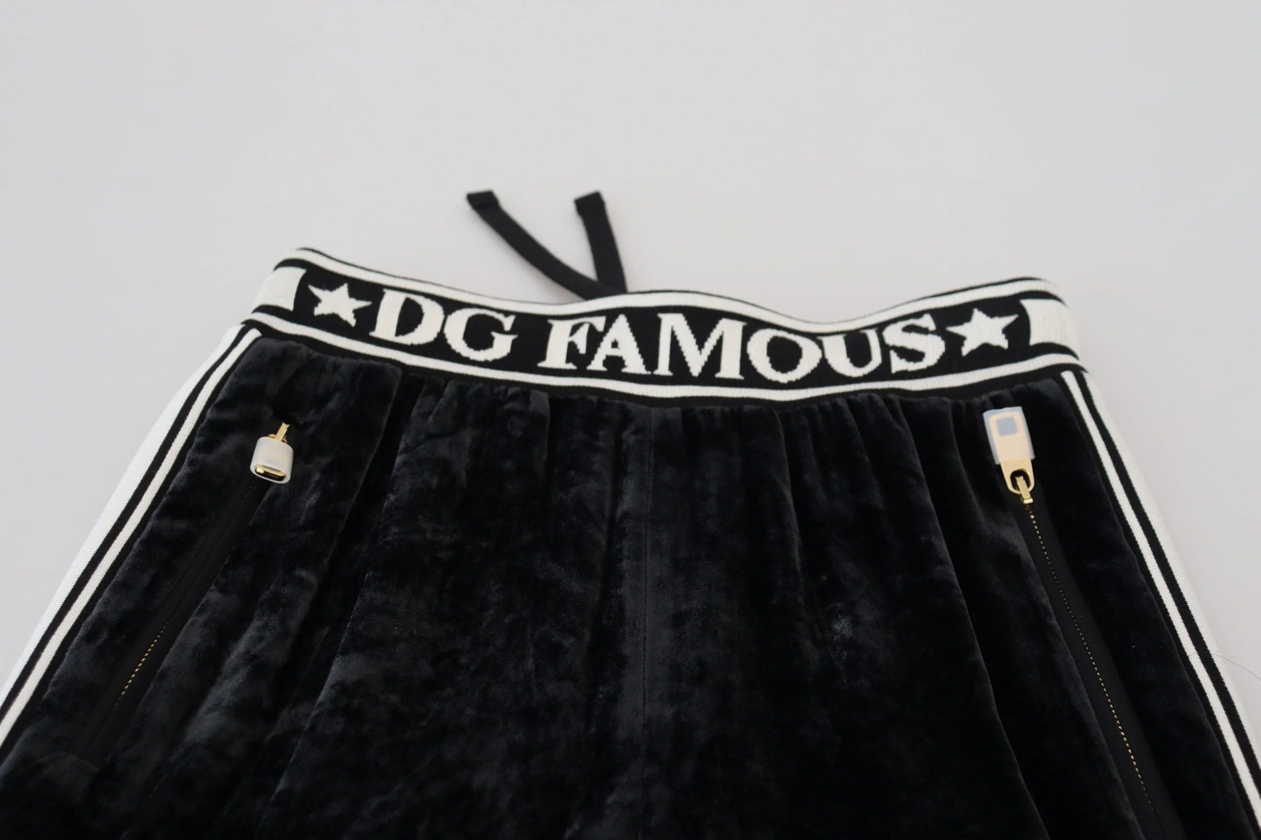Dolce & Gabbana Black DG Logo Velvet Trouser Pants - Trousers