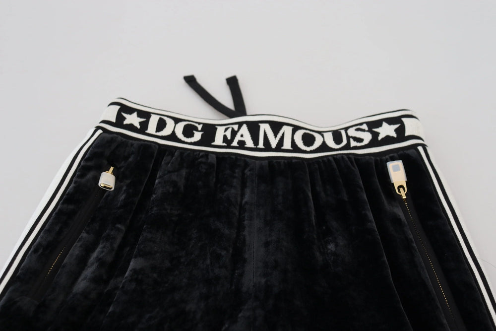Dolce & Gabbana Black DG Logo Velvet Trouser Pants - Trousers