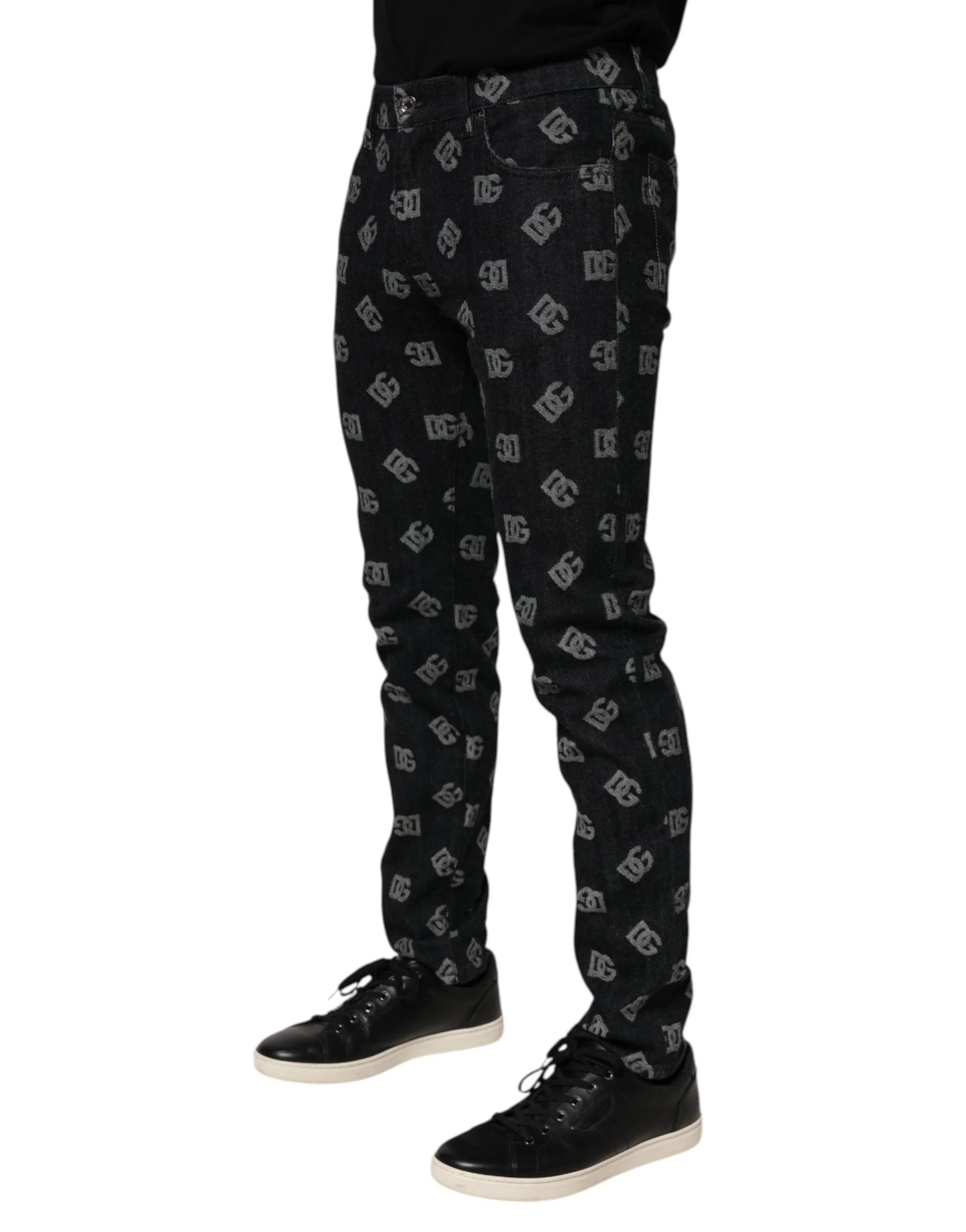 Dolce & Gabbana Black DG Monogram Cotton Skinny Denim Jeans - IT48 | M - Jeans