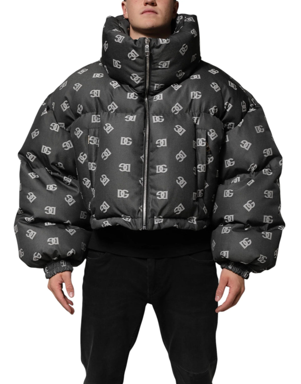 Dolce & Gabbana Black DG Monogram Full Zip Puffer Men Jacket - IT50 | L