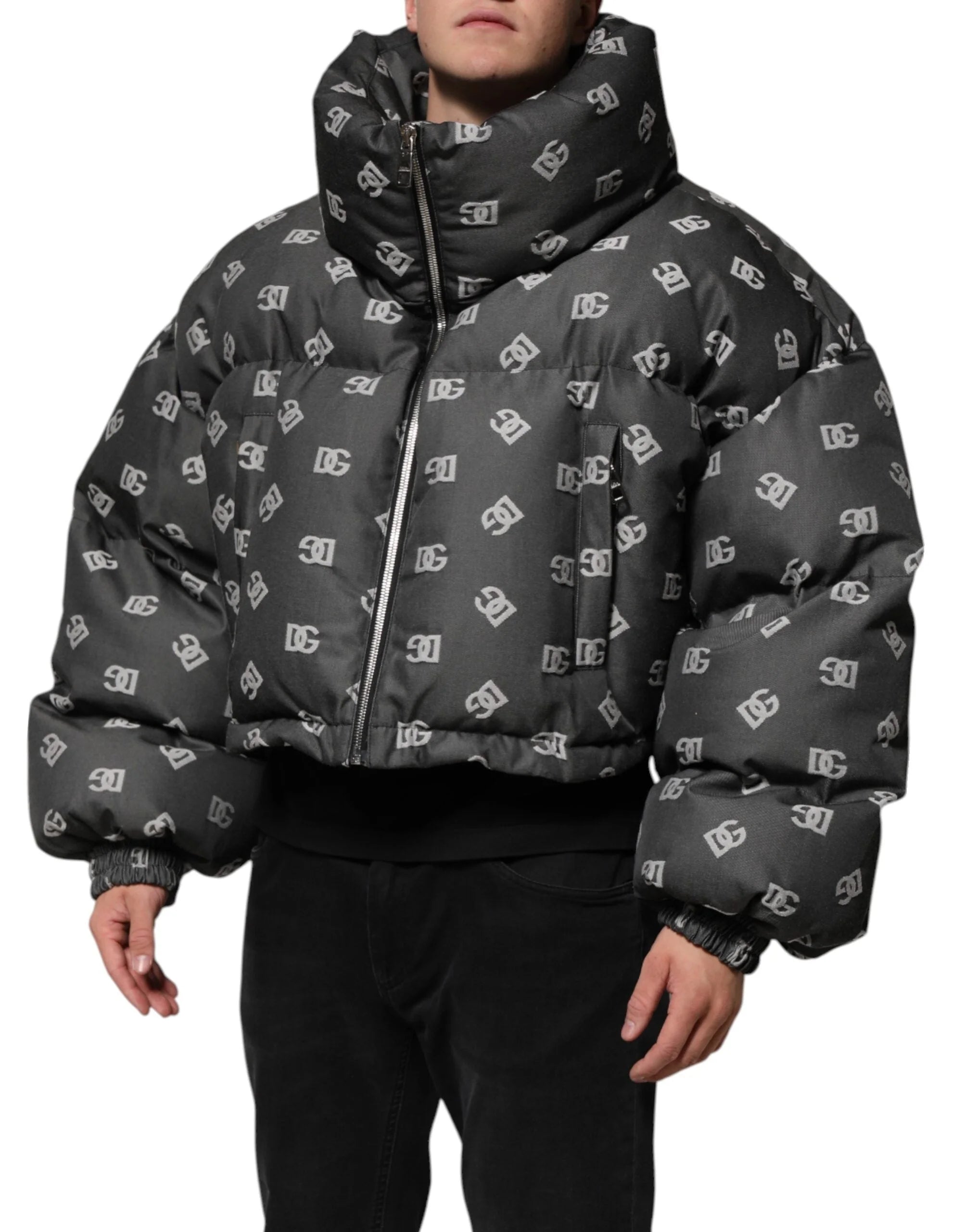 Dolce & Gabbana Black DG Monogram Full Zip Puffer Men Jacket - IT50 | L - Puffer Jackets