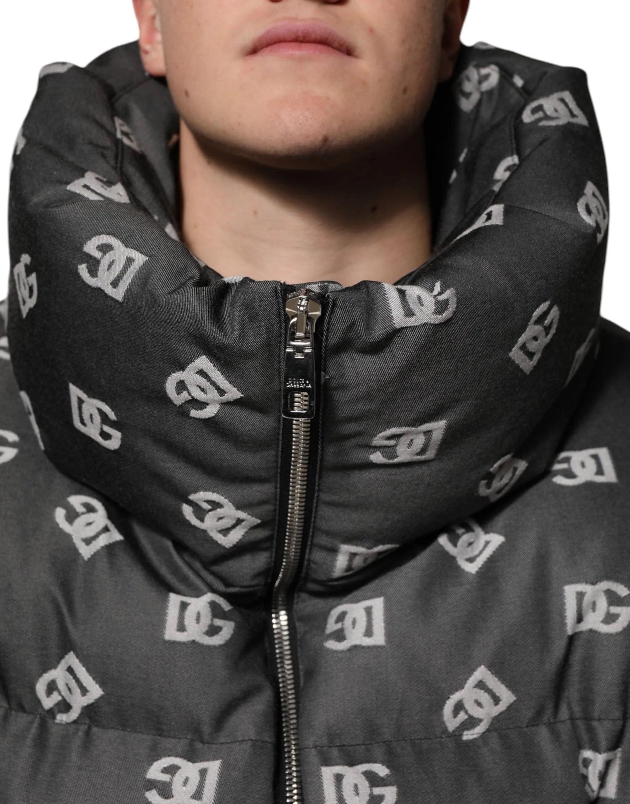 Dolce & Gabbana Black DG Monogram Full Zip Puffer Men Jacket - IT50 | L