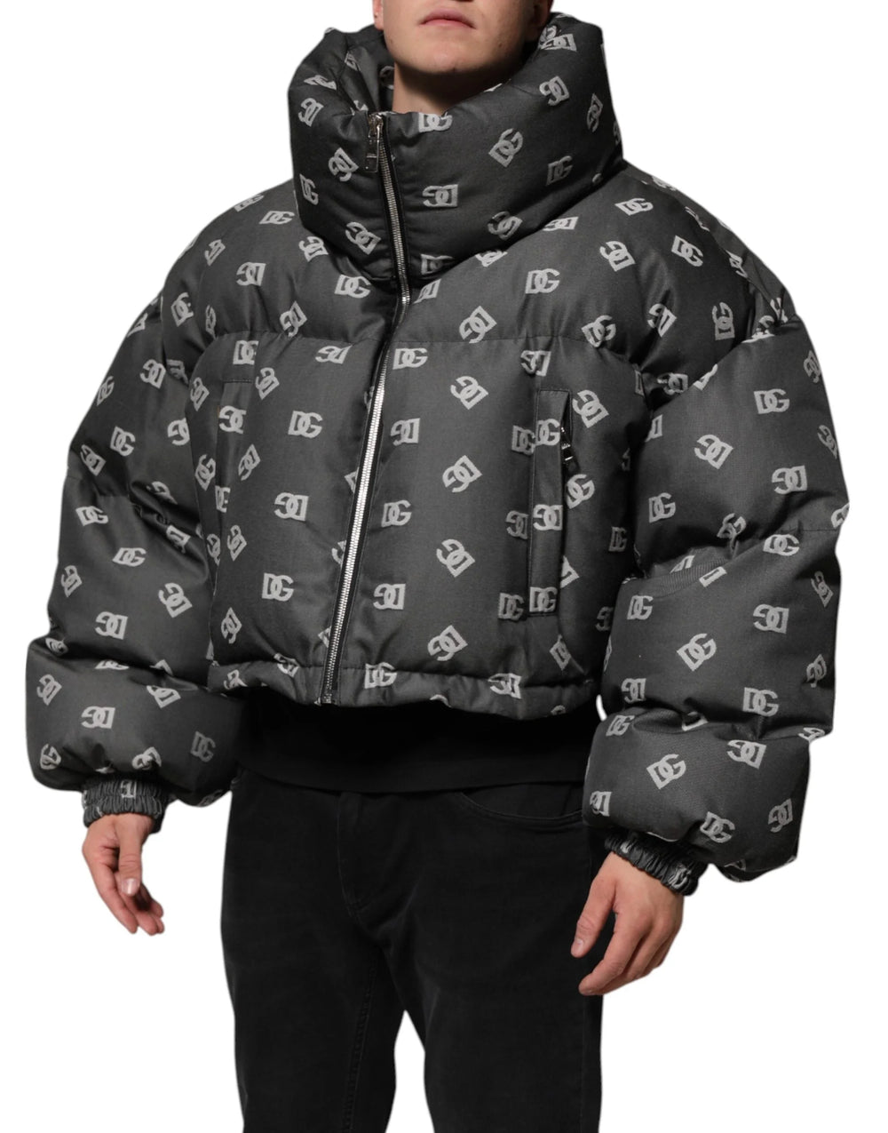 Dolce & Gabbana Black DG Monogram Full Zip Puffer Men Jacket - IT50 | L