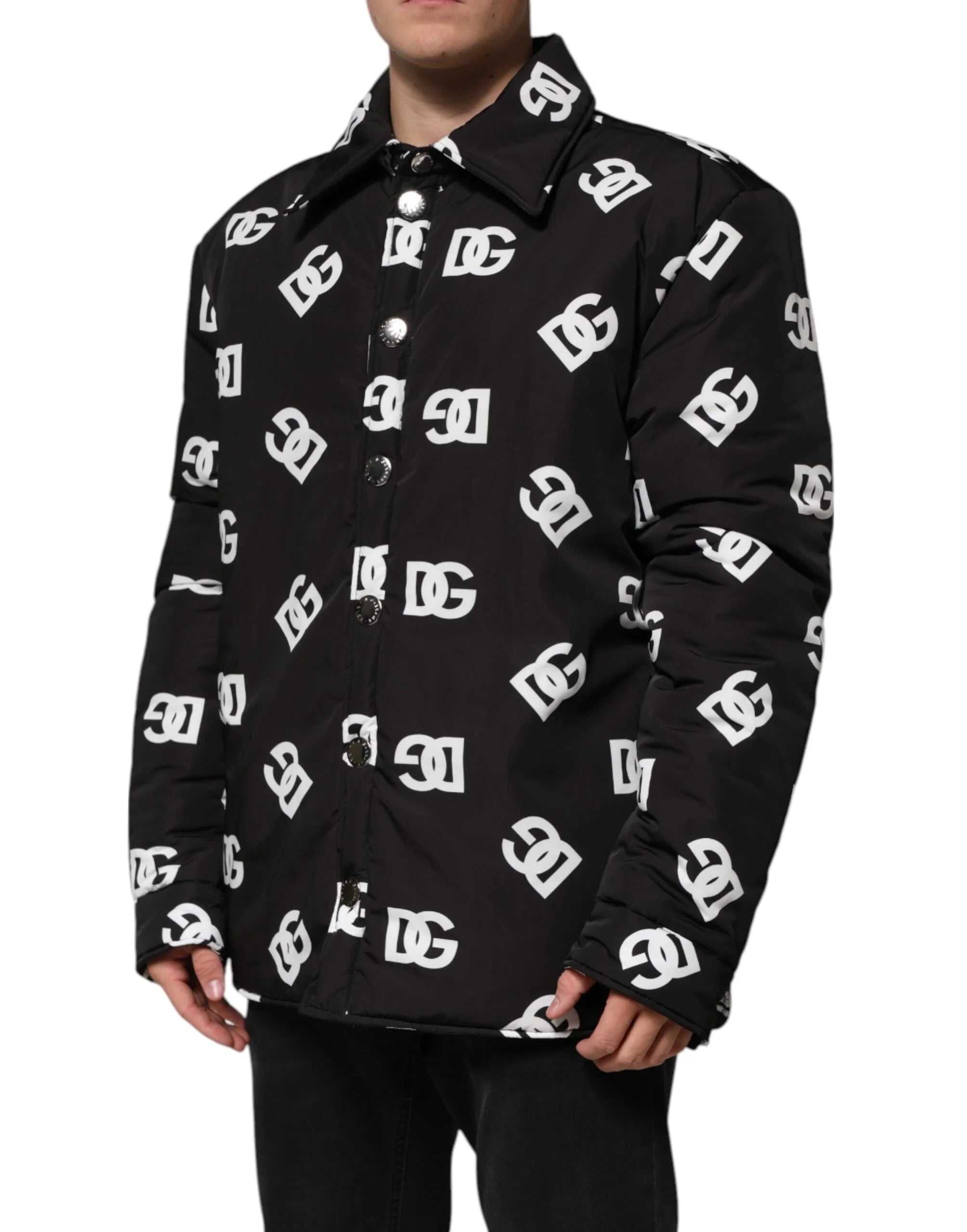 Dolce & Gabbana Black DG Monogram Nylon Windbreaker Jacket - Material: 100% Nylon / IT54 | XL - Windbreakers
