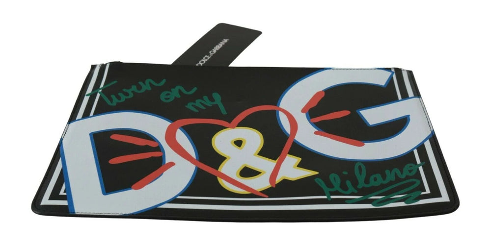 Dolce & Gabbana Black DG Print Mens Zipper Coin Purse Leather Wallet - Wallets