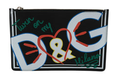 Dolce & Gabbana Black DG Print Mens Zipper Coin Purse Leather Wallet - Wallets