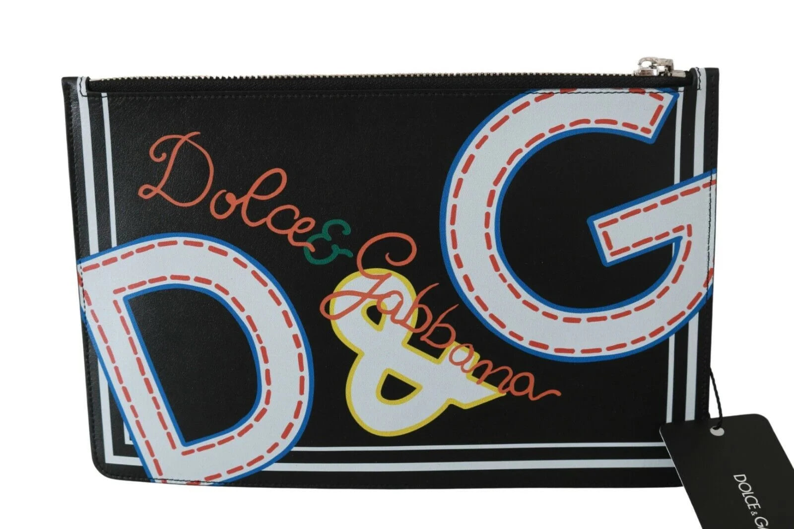 Dolce & Gabbana Black DG Print Mens Zipper Coin Purse Leather Wallet - Wallets