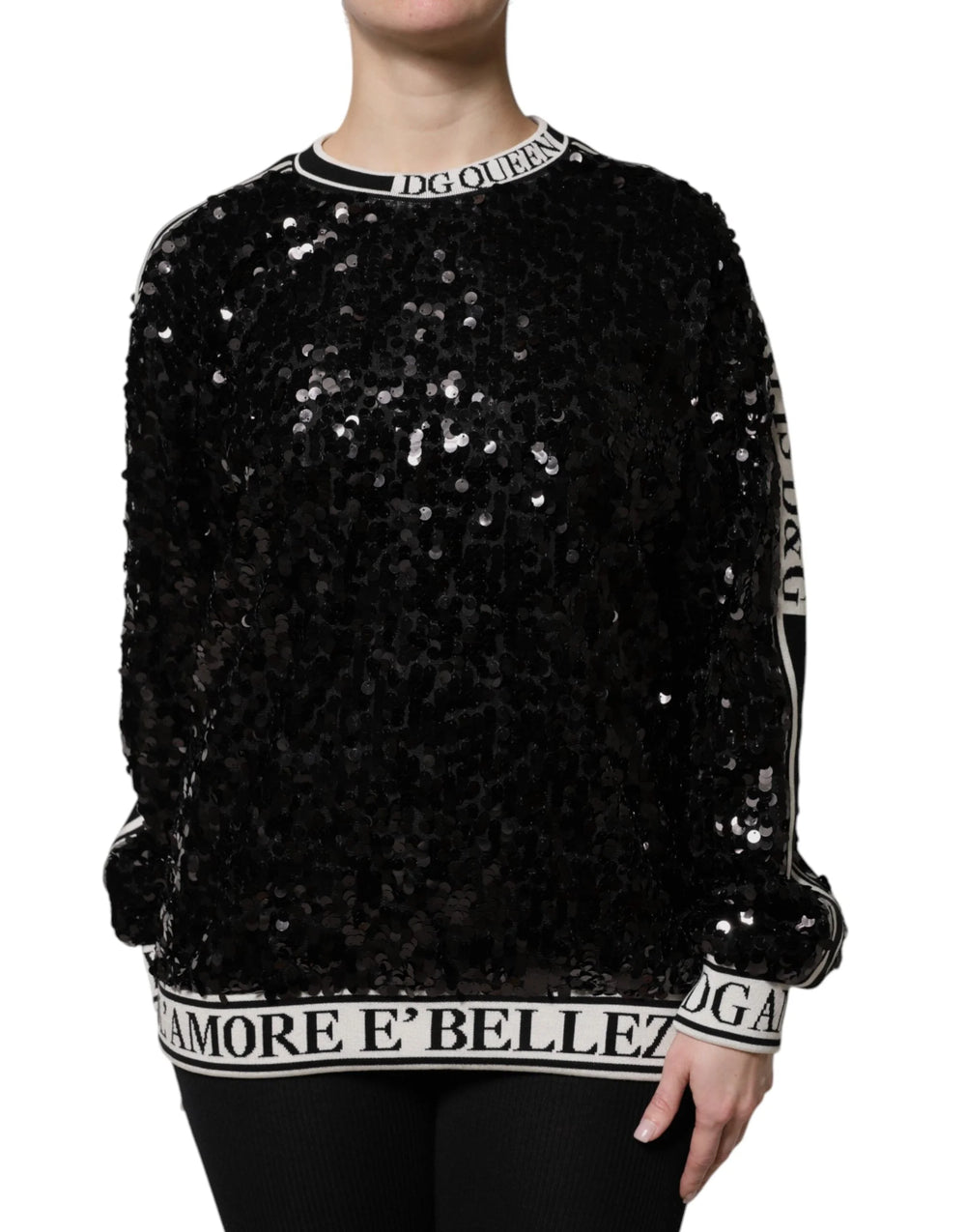 Dolce & Gabbana Black DG Queen Sequin Pullover Sweater - Sweaters