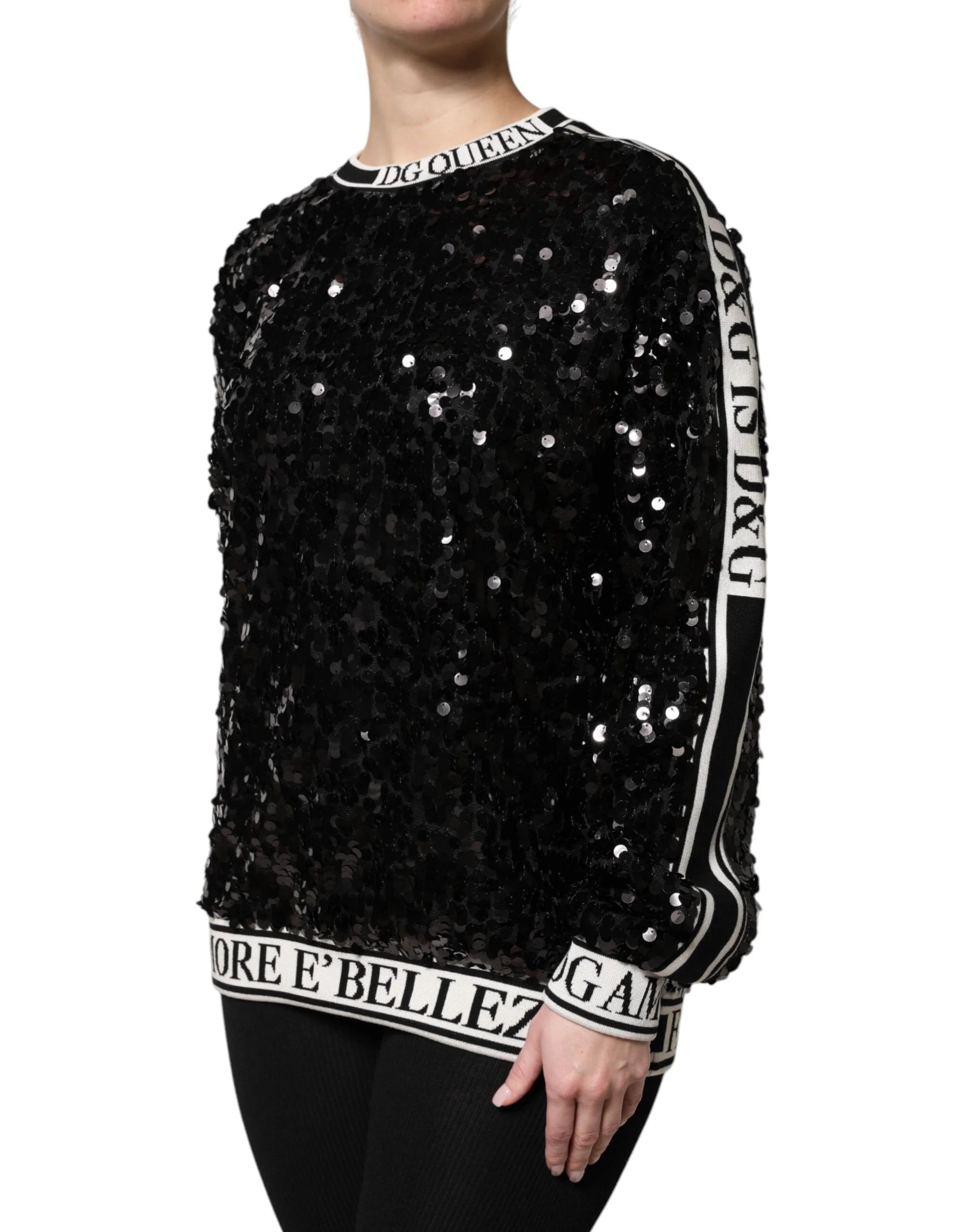 Dolce & Gabbana Black DG Queen Sequin Pullover Sweater - Sweaters
