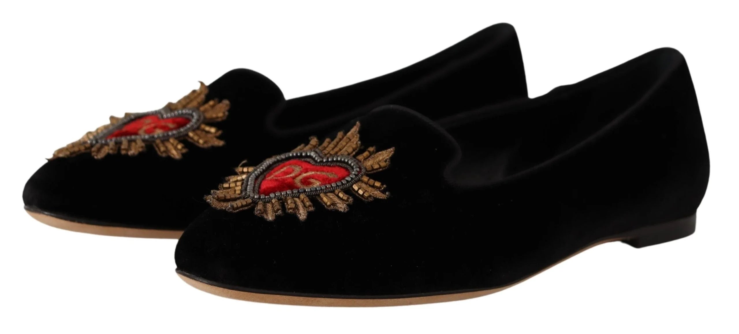 Dolce & Gabbana Black DG Sacred Heart Patch Slip On Flat Shoes - EU35/US4.5 - Flats