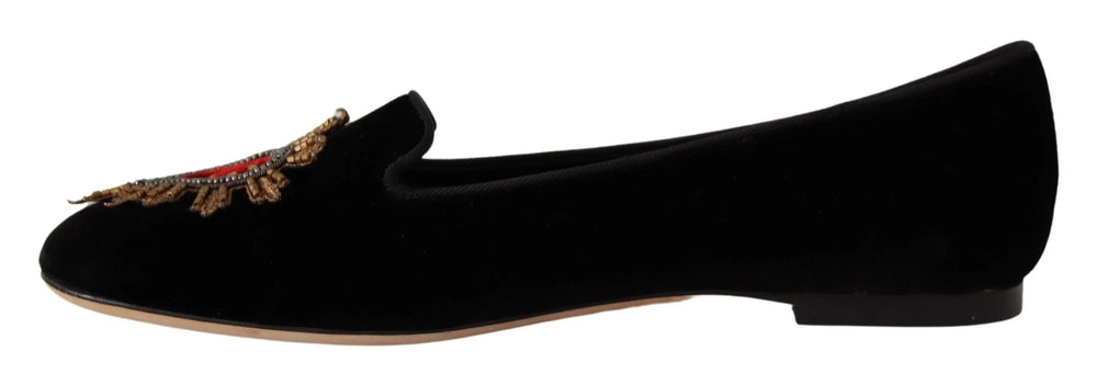 Dolce & Gabbana Black DG Sacred Heart Patch Slip On Flat Shoes - EU35/US4.5 - Flats