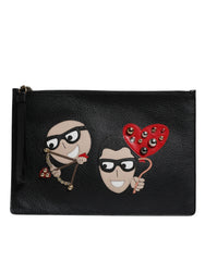 Dolce & Gabbana Black #DGFamily Embellished Leather Clutch Bag - Clutch Bags