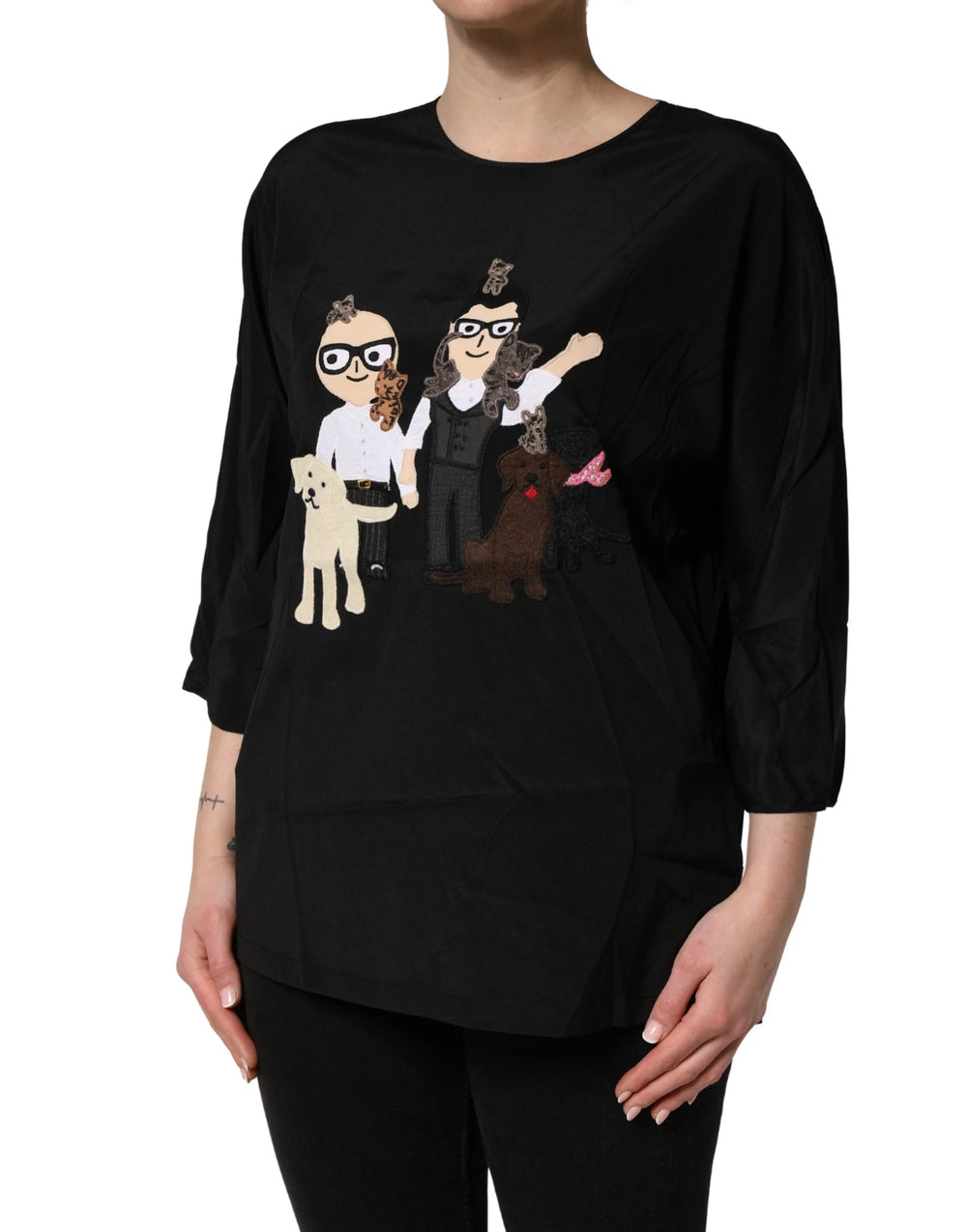 Dolce & Gabbana Black #dgfamily Silk Blouse Top - IT46|XL