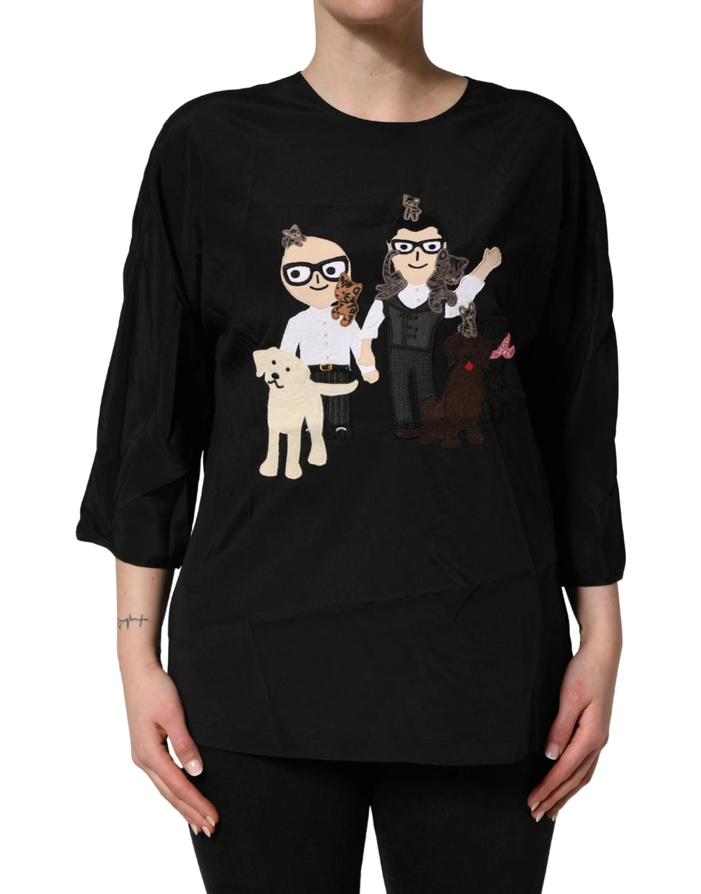 Dolce & Gabbana Black #dgfamily Silk Blouse Top - IT46|XL